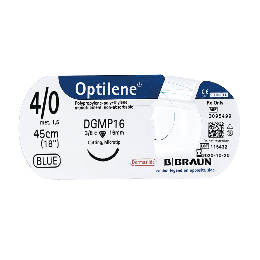 Optilene bleu 4/0 DS16 45 cm, 36 pièces