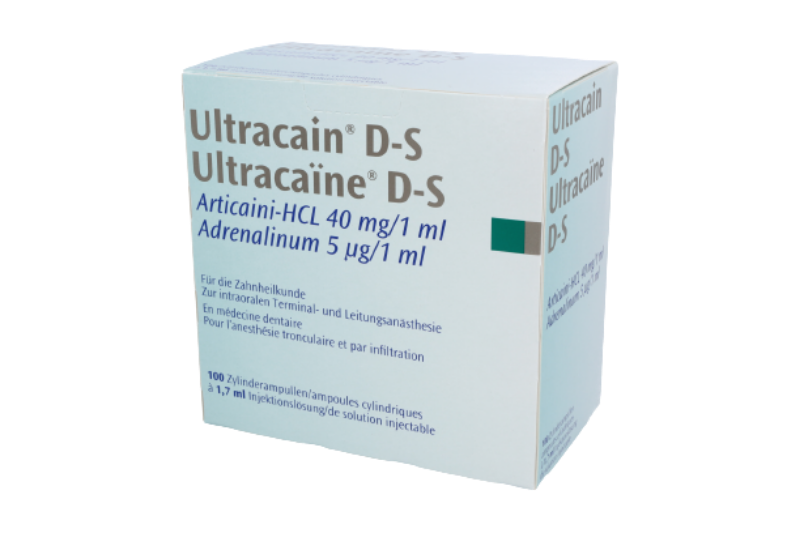 Ultracain DS >CH, boîte de 100 ampoules cylindriques de 1,7 ml